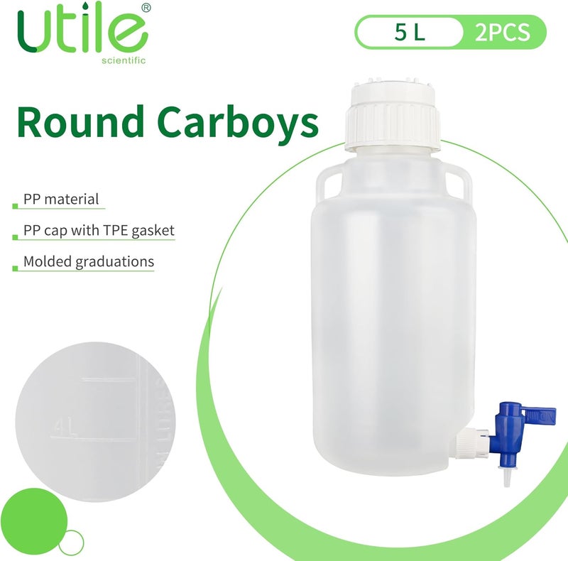 UTILE 2 Pcs Gallon Jug, Plastic Jug, PP Material Round Carboys, Vol.5L, with Screw Cap 4093.0191.2 - Image 2